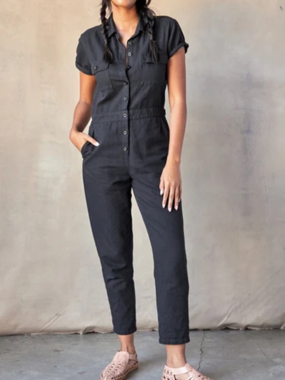 OUTERKNOWN s.e.a. suit jumpsuit utility cotton linen washed black size M